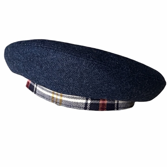 Anthony Peto Paris Authentic French Parisian 100% Wool Beret, Blue + Plaid, 56 main image 5